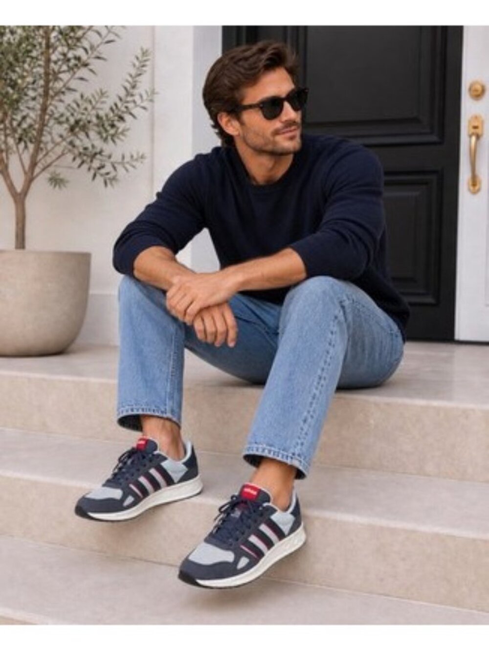 adidas Run 84 Men’s Low Top Lace-Up CloudFoam Sneakers Gray Navy Red JR8712 9